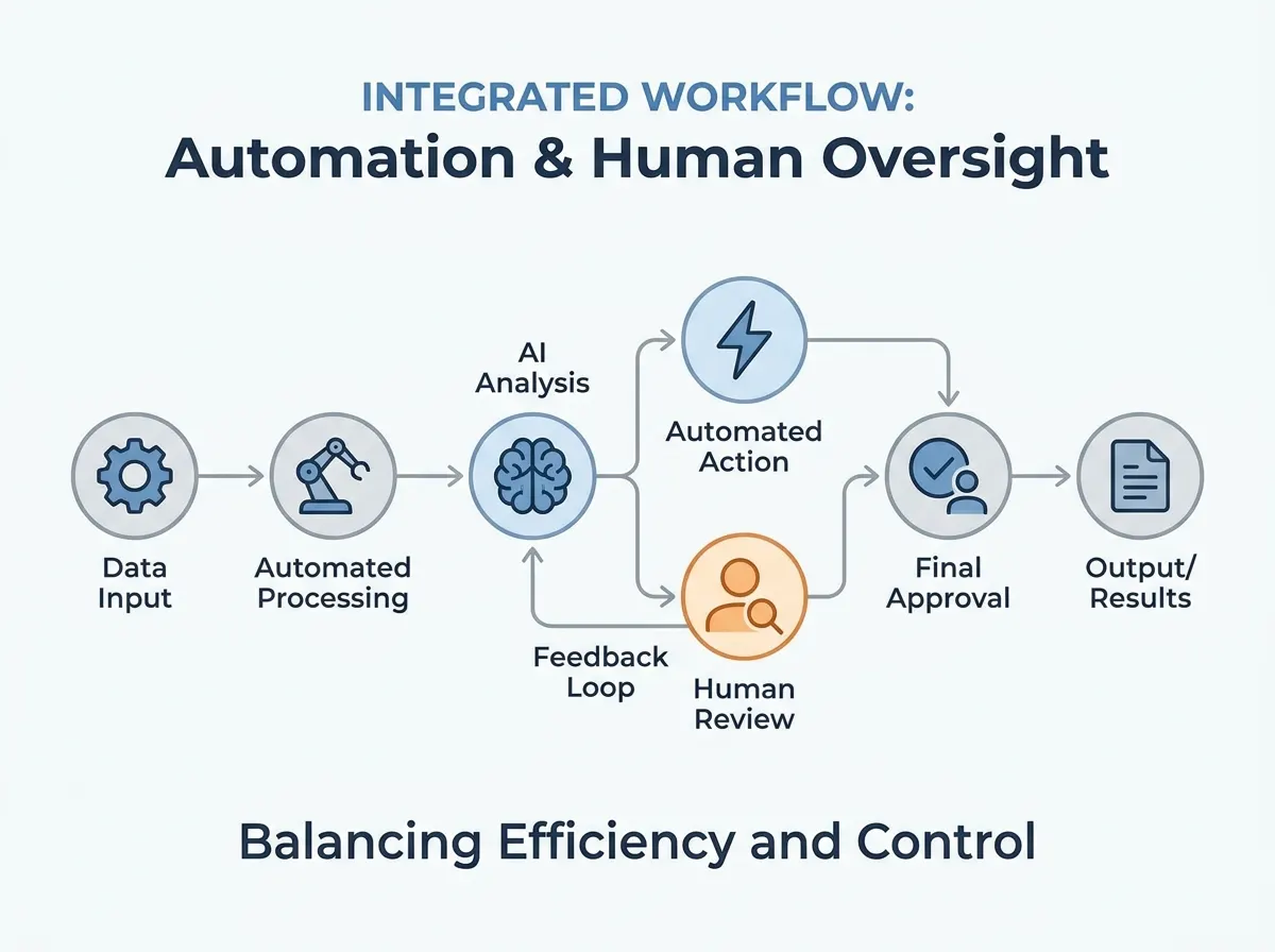 Workflow diagram showing integration of automation and human oversight