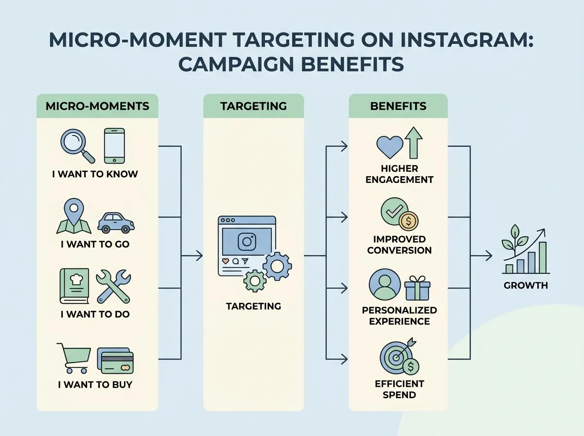 Infographic showing micro-moment targeting benefits in Instagram campaigns