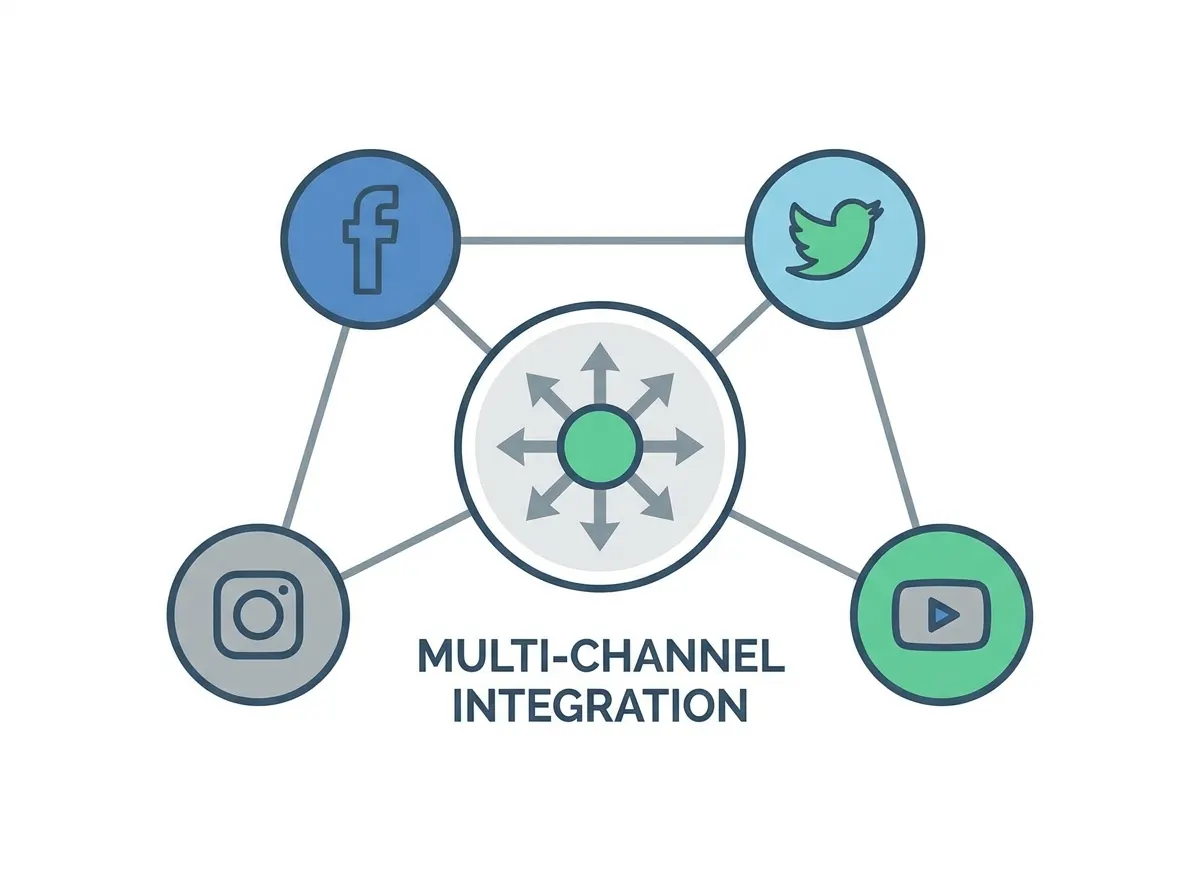 Visual representation of multi-channel integration with icons for each social media platform