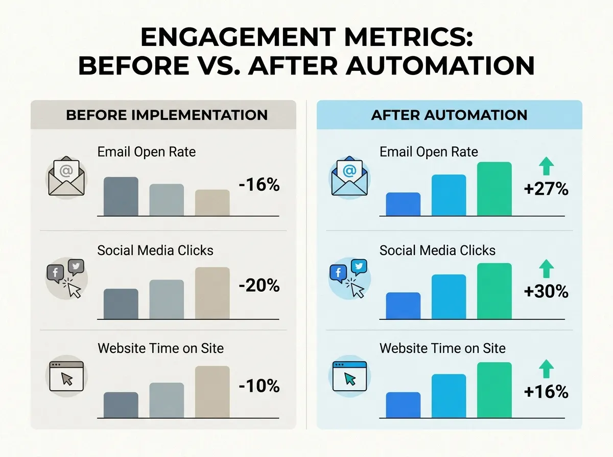 Comparison chart of engagement metrics before and after automation implementation