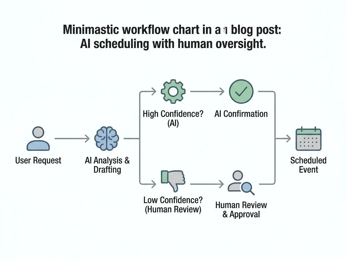 Workflow chart illustrating AI scheduling process with human oversight steps