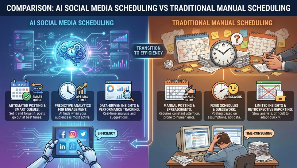AI Social Media Scheduling vs Traditional Manual Scheduling: Which Wins in 2026? AI Social Media Scheduling vs Traditional Manual Scheduling: Which Wins in 2026?