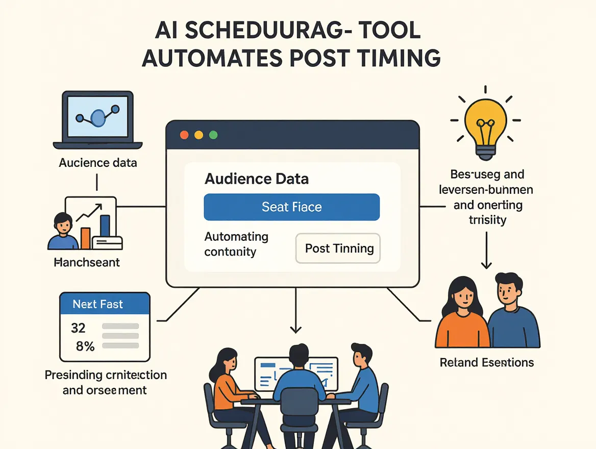 Diagram showing AI scheduling tool analyzing audience data and automating post timing