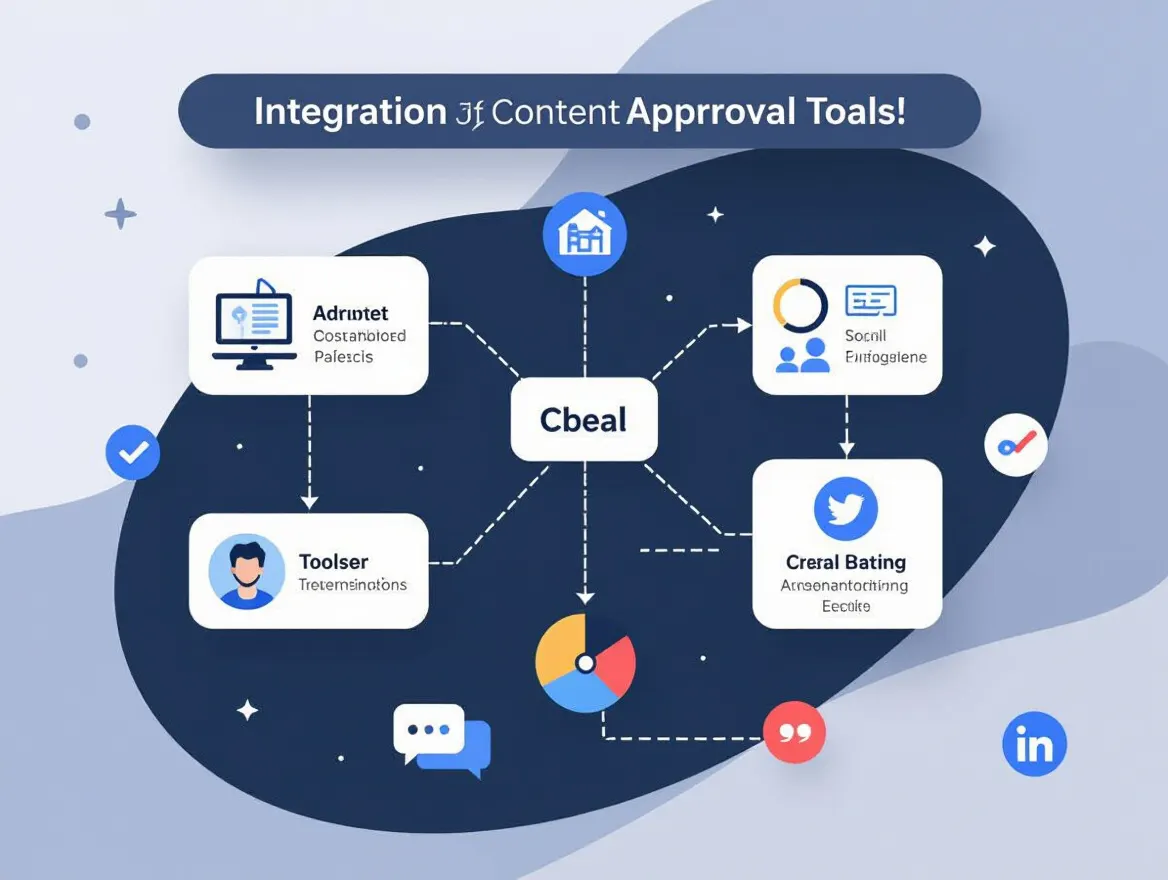 Diagram showing integration of content approval tools with project management and social media platforms