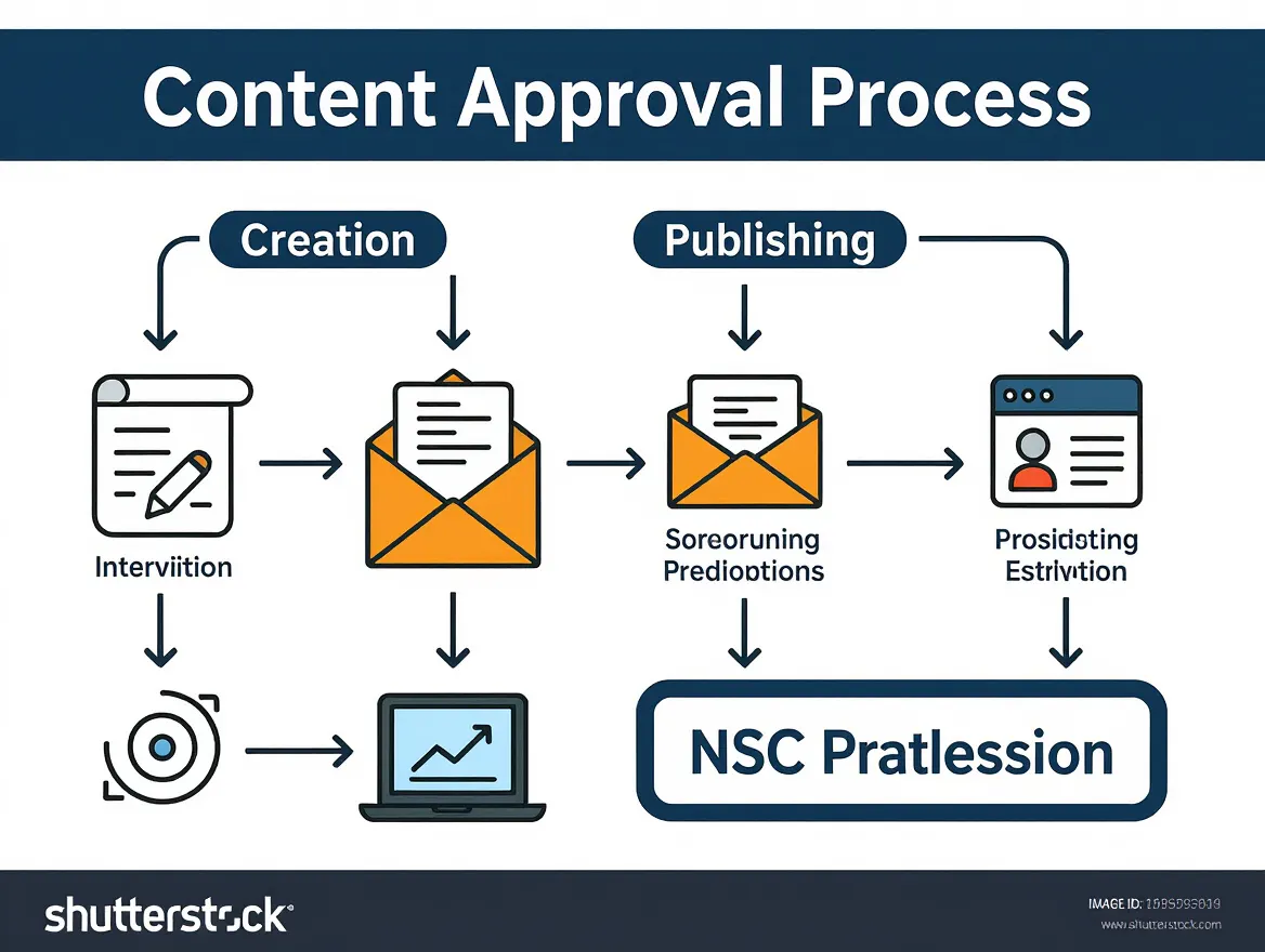 Flowchart illustrating a content approval process from creation to publishing