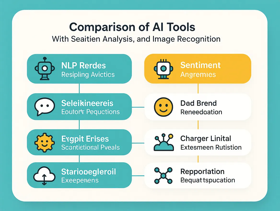 Comparison chart of AI tools with features like NLP, sentiment analysis, and image recognition