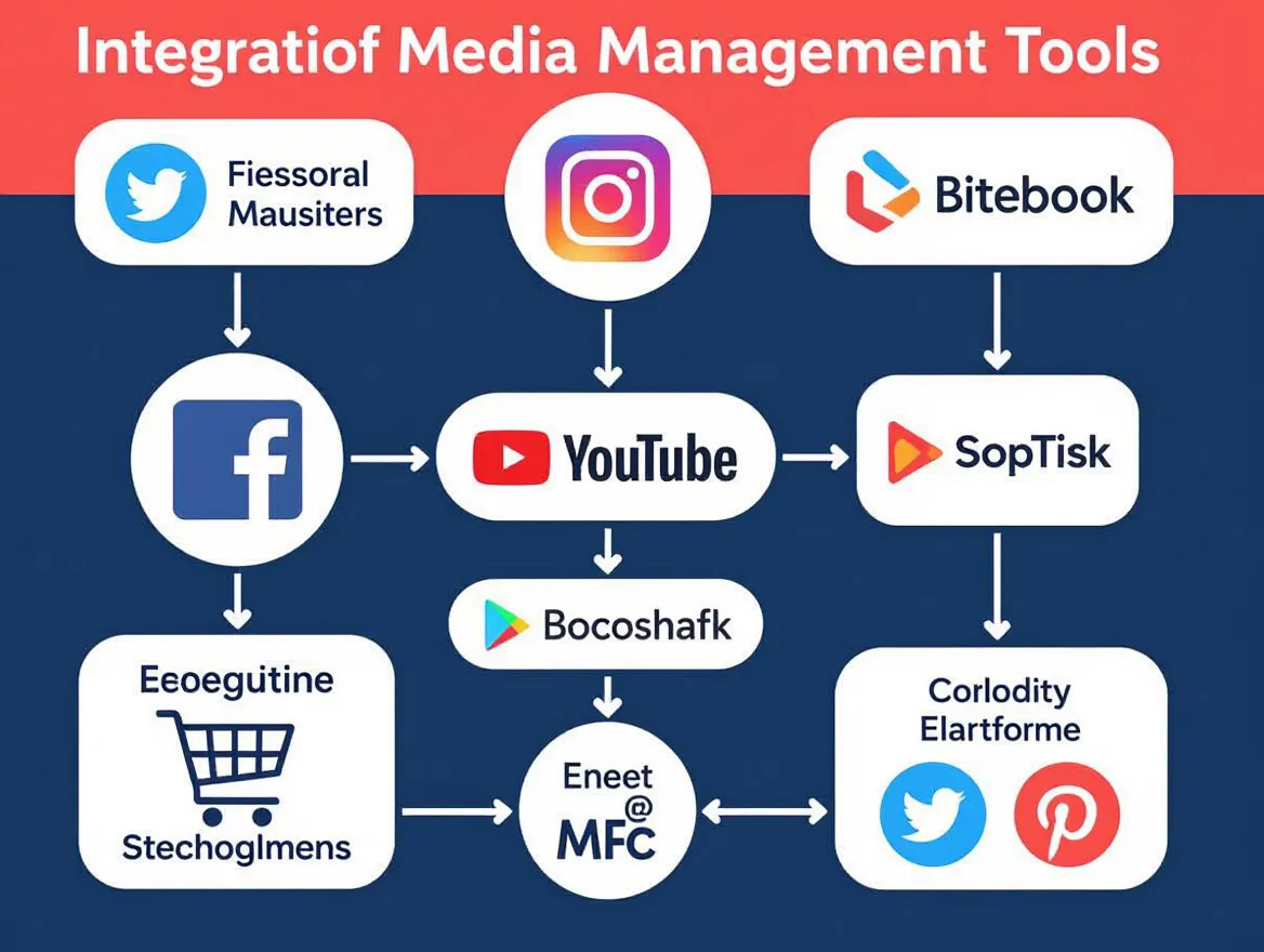 Workflow diagram showing integration of social media management tools with e-commerce platforms
