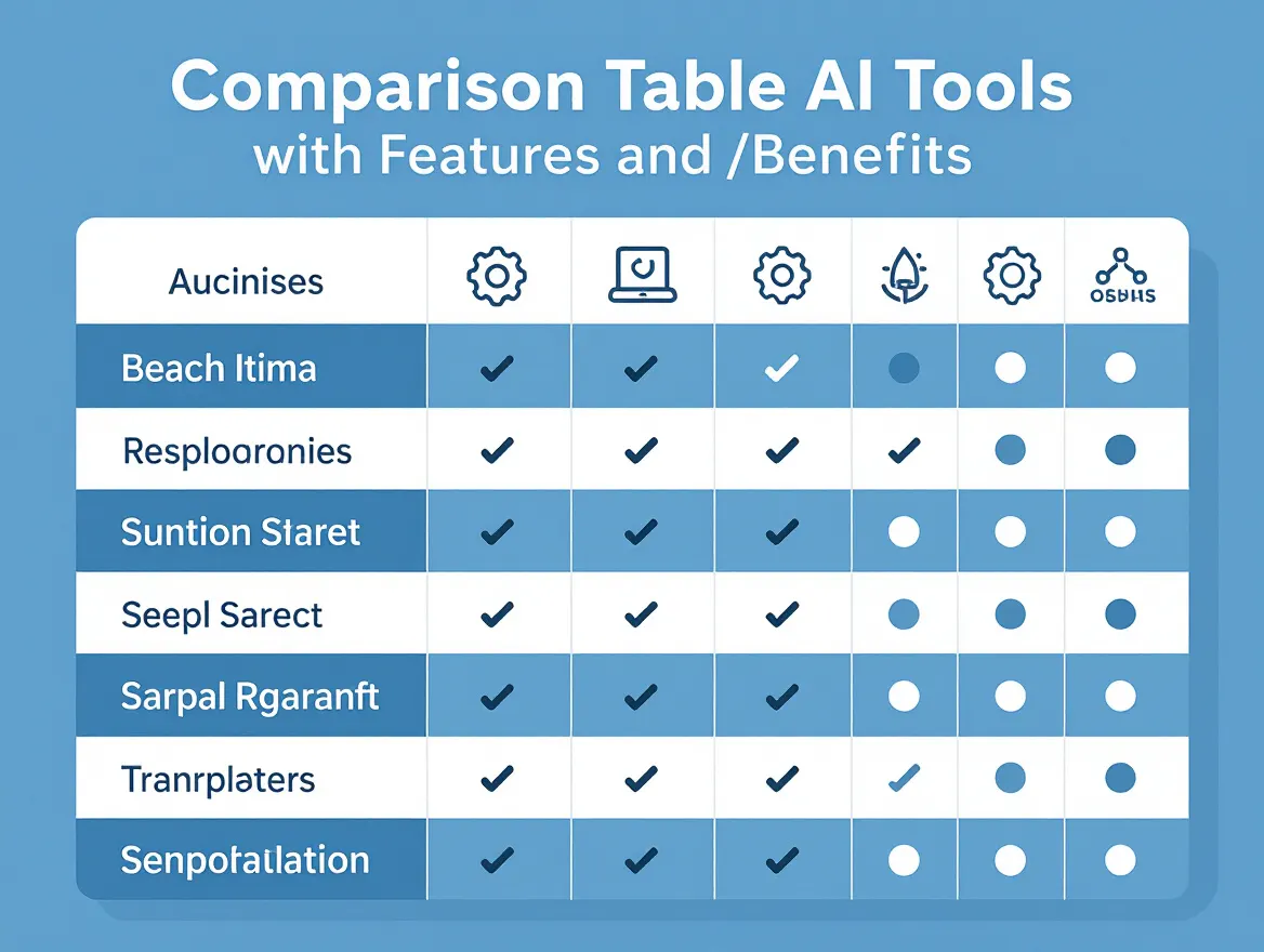 Comparison table of AI tools with features and benefits highlighted