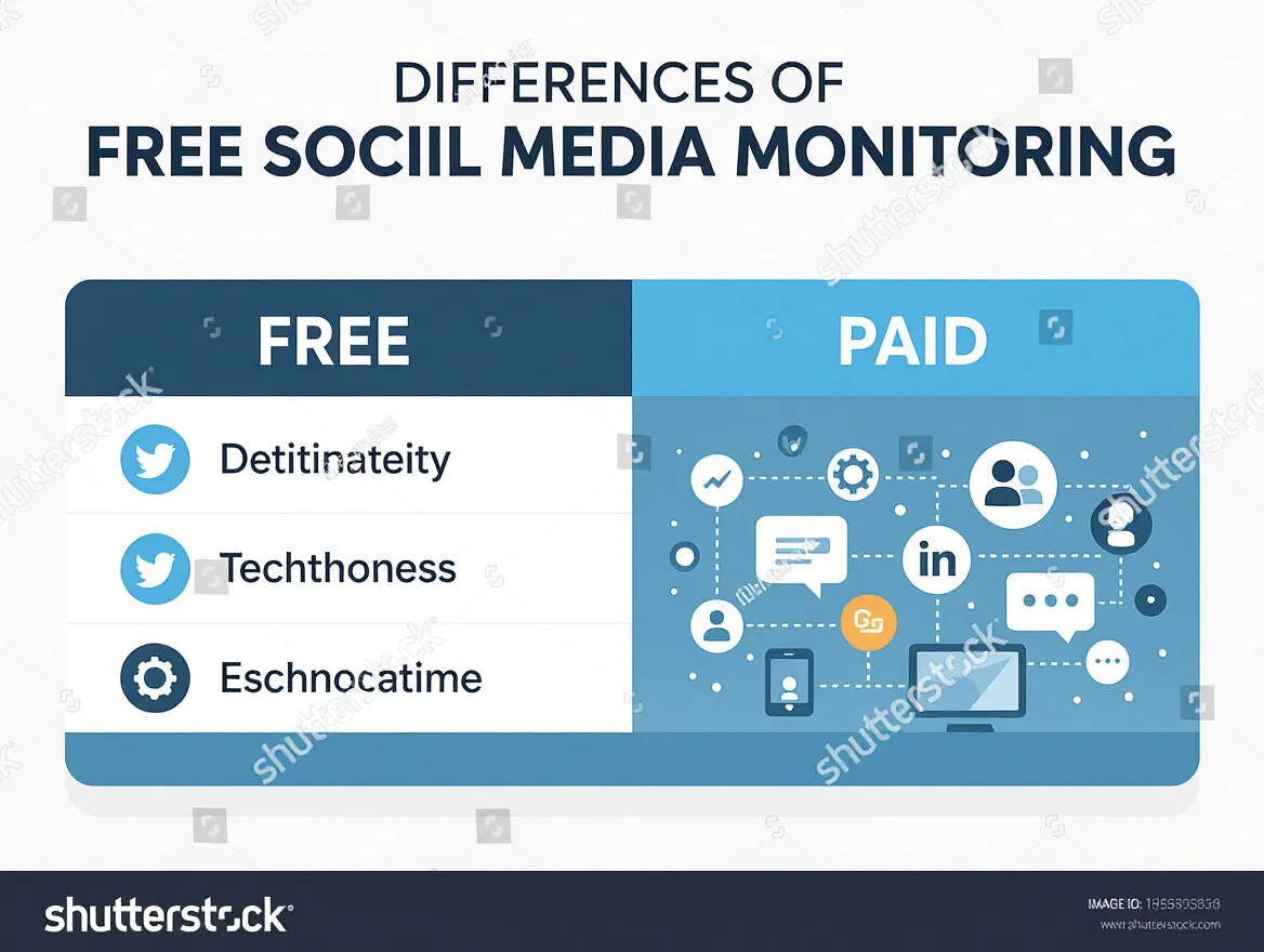 Comparison table illustrating the differences between free and paid social media monitoring tools