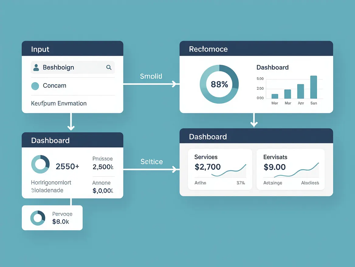 Step-by-step workflow diagram showing data flowing from input to dashboard