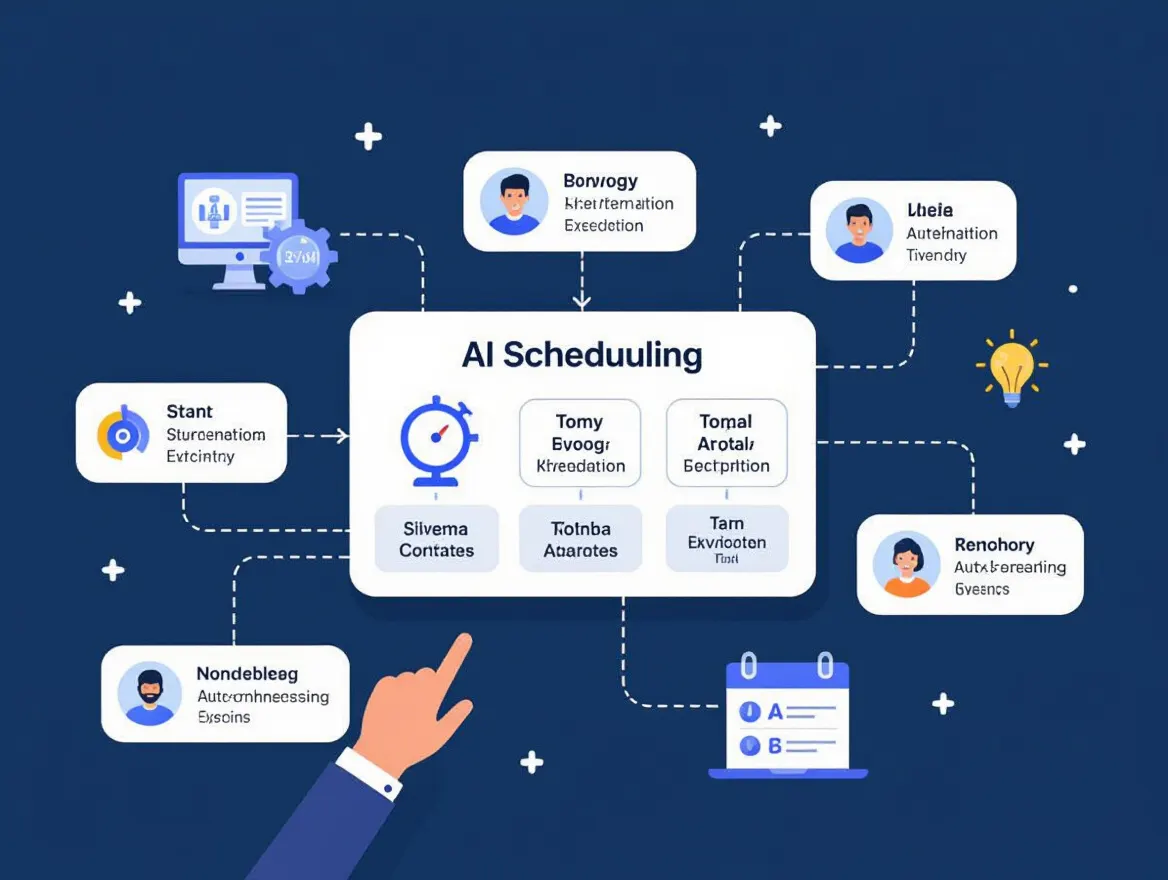Diagram illustrating AI scheduling workflow with automated time zone adjustments