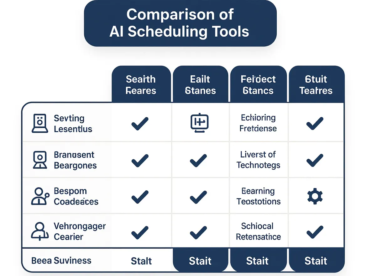 Comparison chart of AI scheduling tools highlighting key features