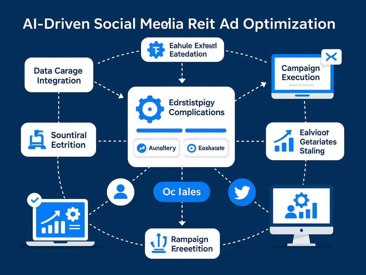Diagram showing AI-driven social media ad optimization process with steps from data integration to campaign execution