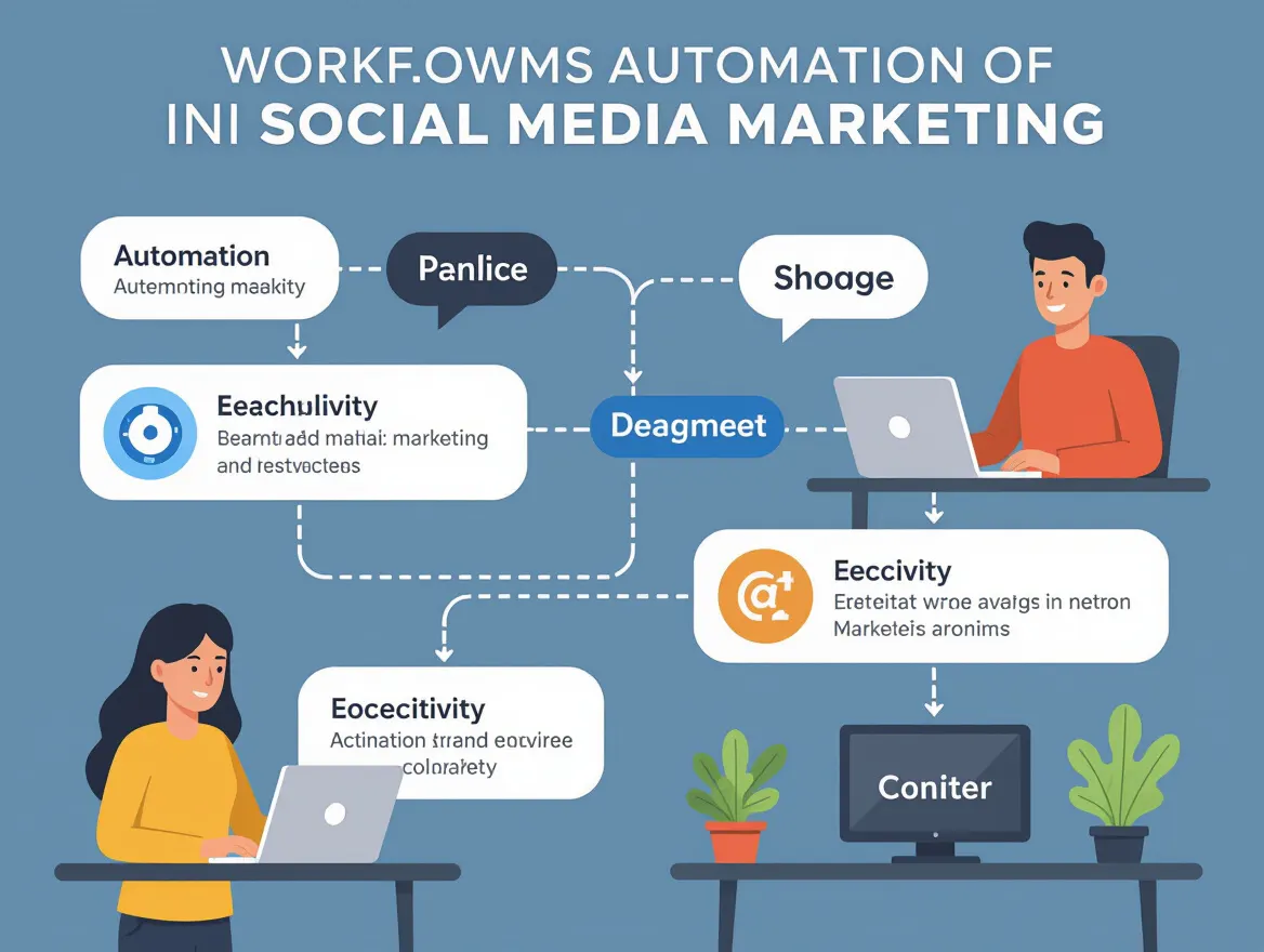Workflow diagram showing balance between automation and human interaction in social media marketing