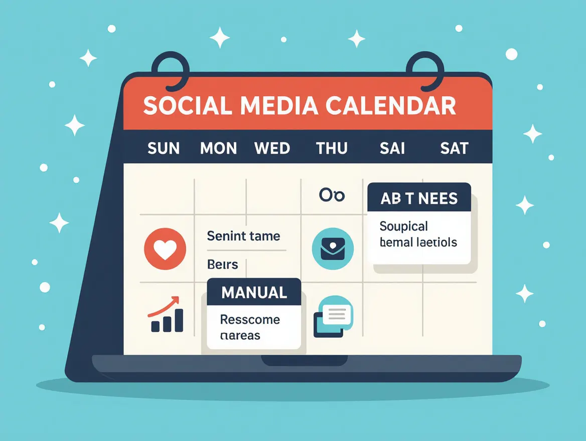 Illustration of a social media calendar with automated and manual entries