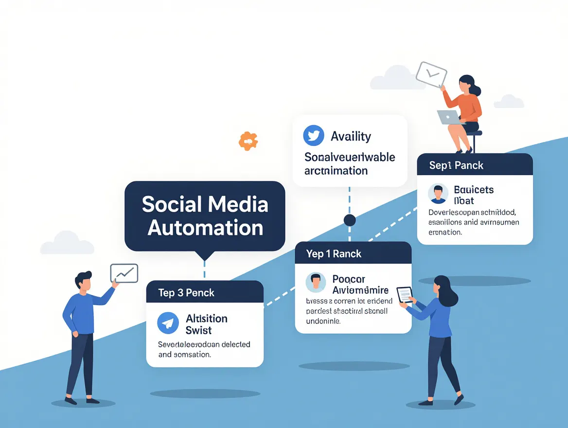 Timeline graphic showing phased rollout of social media automation