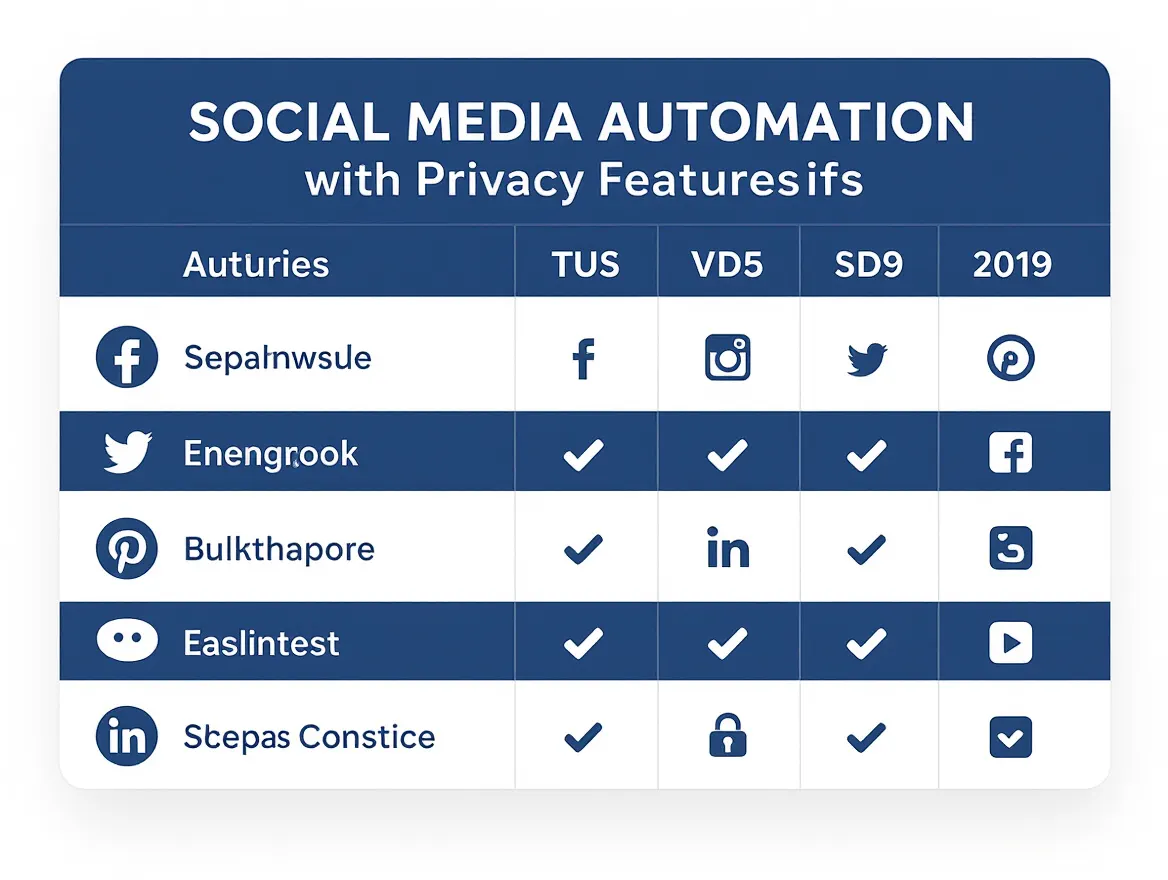 Comparison chart of social media automation platforms with privacy features highlighted