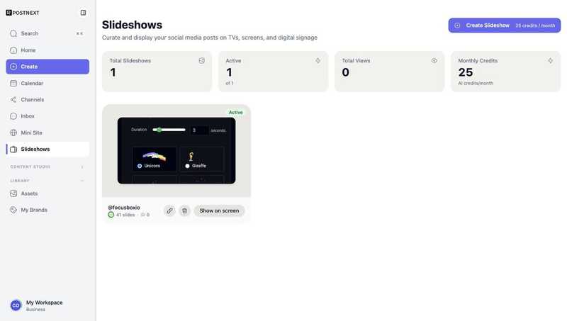 The PostNext Slideshows list
