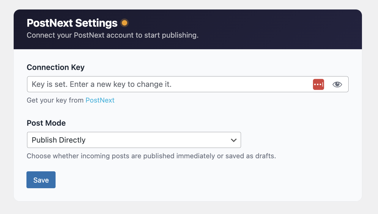 PostNext WordPress plugin settings