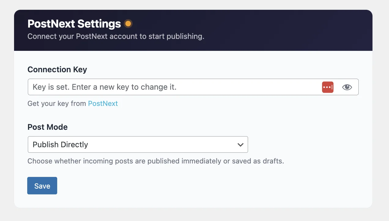 PostNext WordPress plugin settings